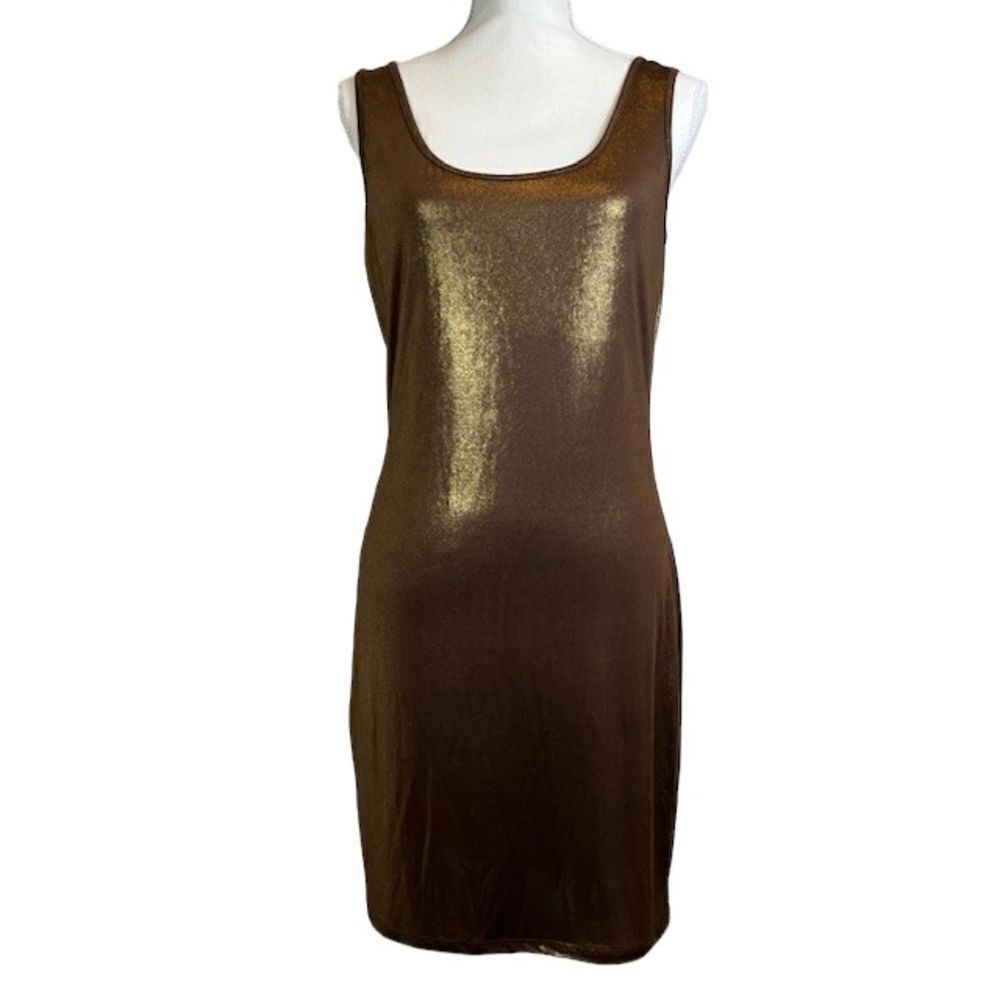 L8TER Spandex Metallic Bronze Gold Bodycon Dress Back Zip XL